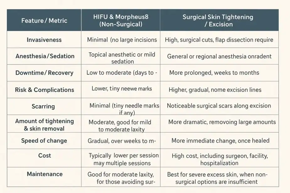 Table showing benefits of Lipo Freeze 2 U Pinner treatments for skin tightening following weight loss injections.
